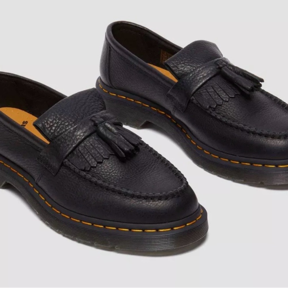 SOLD!  Dr. Martens ADRIAN Yellow Stitch Ambassador Leather Loafers Black